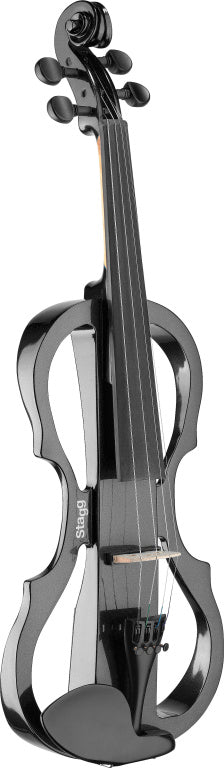 Stagg 4/4 electric violin set with metallic black electric violin, soft case and headphones