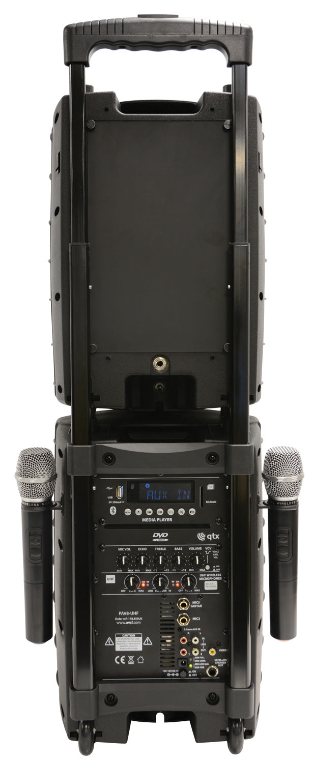 PAV8 portable PA set + 2 UHF mics, CD/DVD, USB/SD & Bluetooth