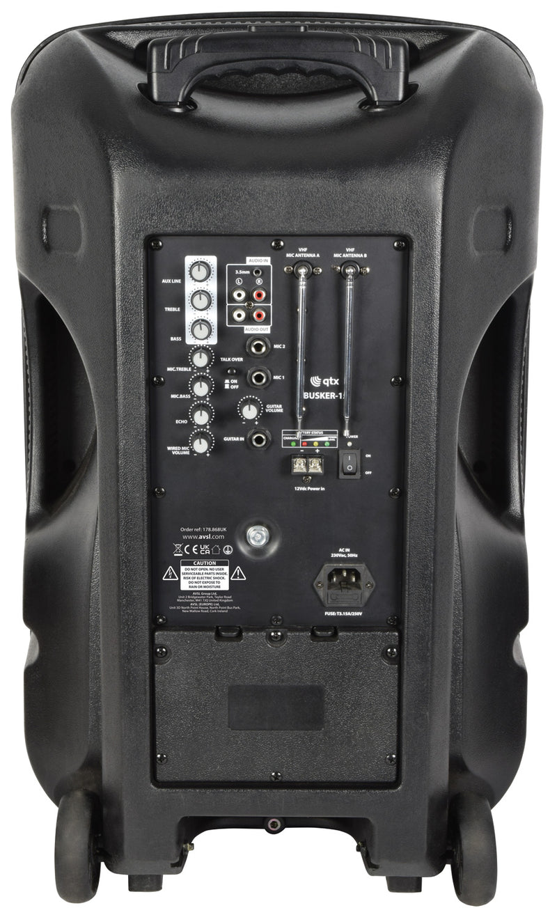 Busker-15 PA + 2 x VHF mics + USB/SD/FM/BT