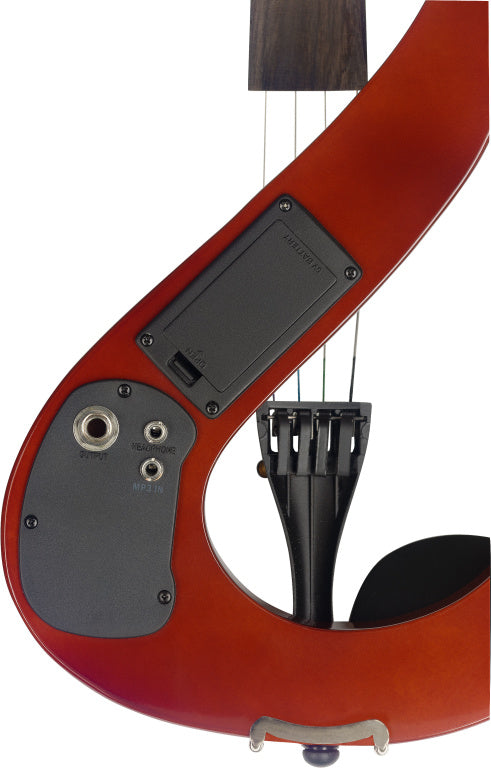 Stagg 4/4 electric violin set with S-shaped violinburst-coloured electric violin, soft case and headphones