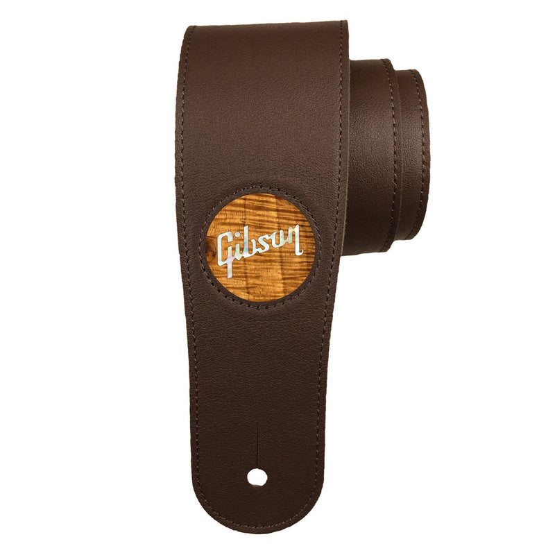 Gibson® by Thalia Dark Chocolate Guitar Strap ~ AAA Hawaiian Koa with Gibson® Pearl Logo