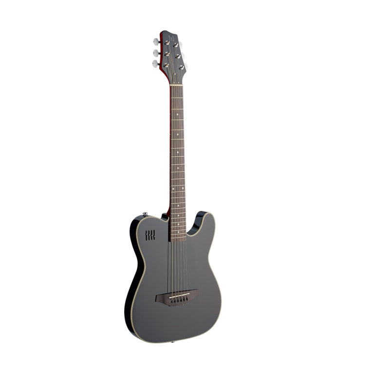 JN Guitars 4/4 cutaway electric folk guitar with solid spruce body - black