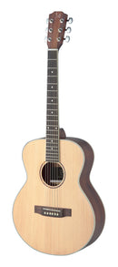 JN Guitars Asyla series mini auditorium acoustic travel guitar with solid spruce top, left-handed model + gig bag