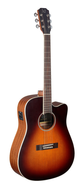 JN Guitars 4/4 cutaway acoustic-electric dreadnought guitar with solid cedar top, Ezra series