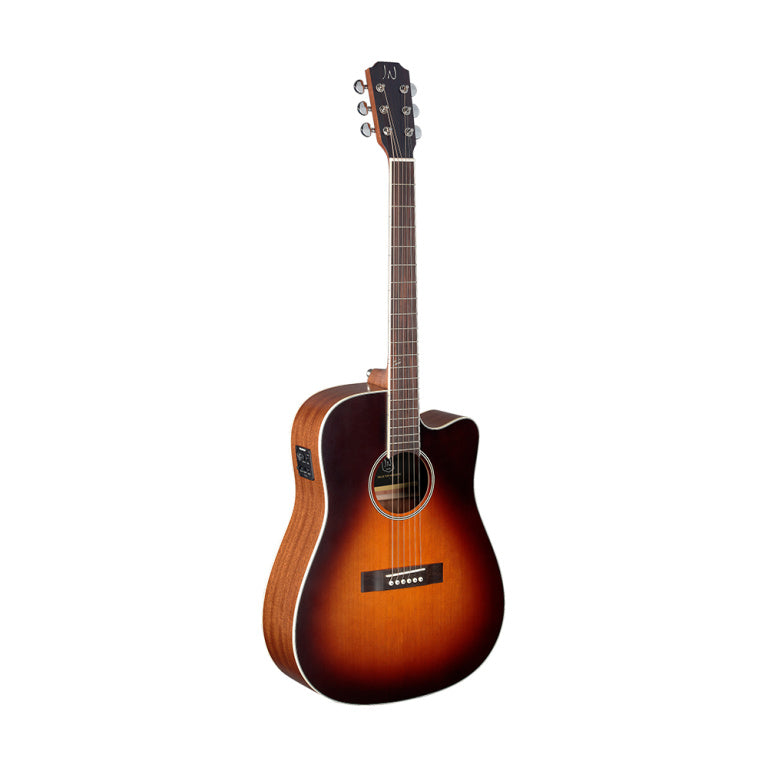 JN Guitars 4/4 cutaway acoustic-electric dreadnought guitar with solid cedar top, Ezra series