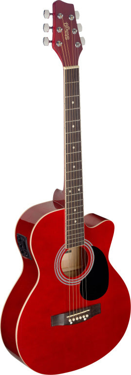 Stagg Red auditorium cutaway acoustic-electric guitar with basswood top
