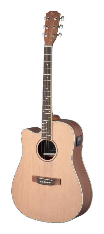JN Guitars Asyla series 4/4 cutaway dreadnought acoustic-electric guitar, solid spruce top, left-handed model