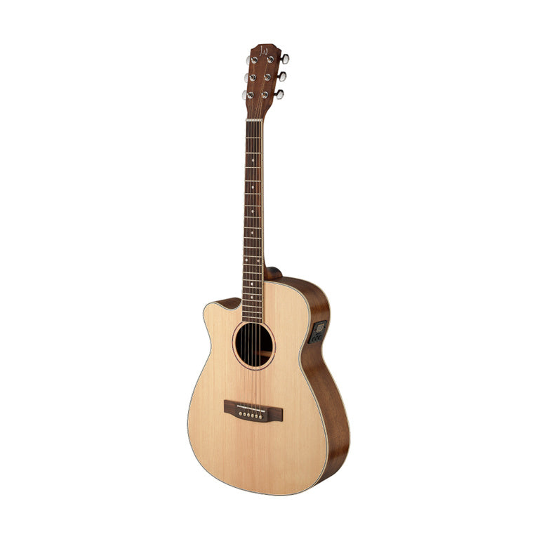 JN Guitars Asyla series 4/4 cutaway auditorium acoustic-electric guitar with solid spruce top, left-handed