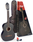 Stagg Guitar pack with 4/4 black classical guitar with linden top, tuner, bag and colour box