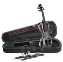Stagg 4/4 electric violin set with metallic black electric violin, soft case and headphones