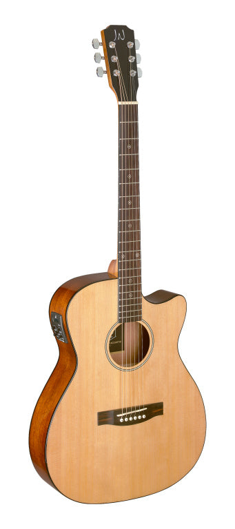 JN Guitars Natural-coloured acoustic-electric auditorium guitar with solid spruce top, Bessie series