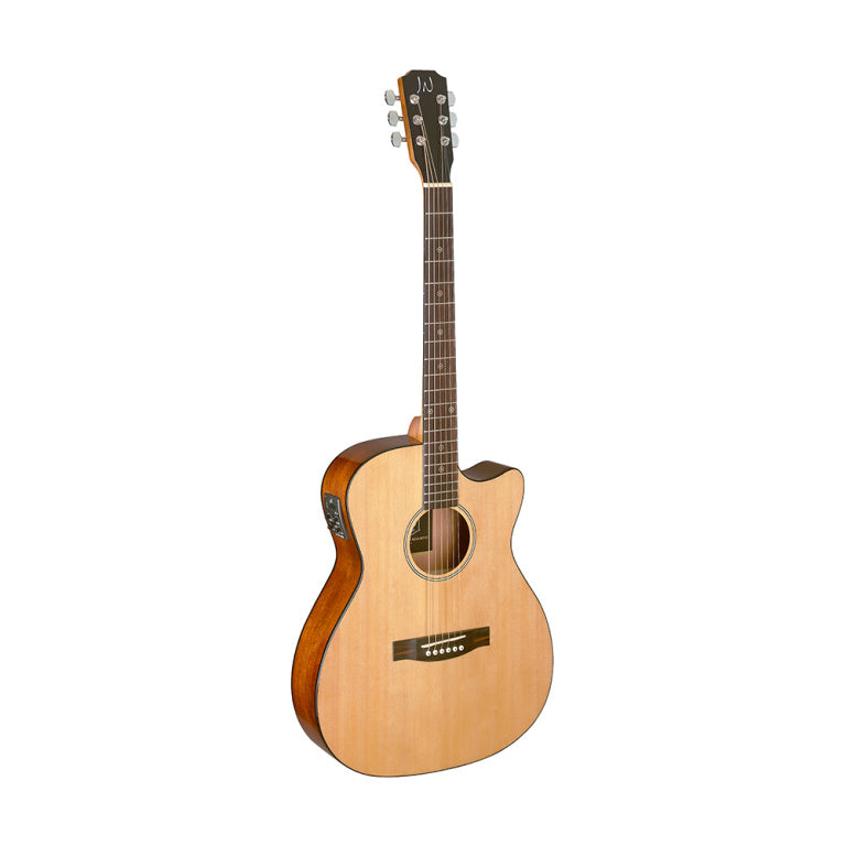 JN Guitars Natural-coloured acoustic-electric auditorium guitar with solid spruce top, Bessie series