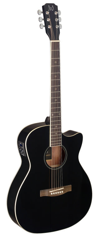 JN Guitars Black acoustic-electric auditorium guitar with solid spruce top, Bessie series