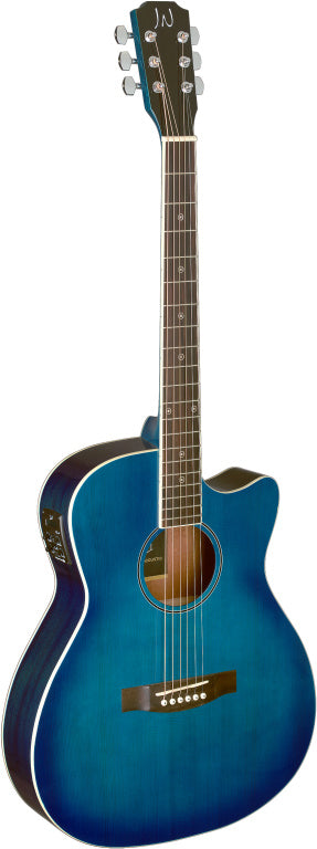 JN Guitars Transparent blueburst acoustic-electric auditorium guitar with solid spruce top, Bessie series