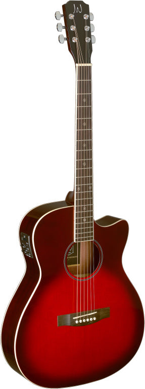 JN Guitars Transparent redburst acoustic-electric auditorium guitar with solid spruce top, Bessie series