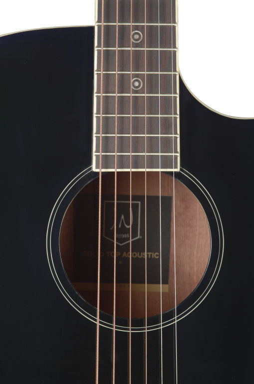 JN Guitars Black acoustic-electric auditorium guitar with solid spruce top, Bessie series