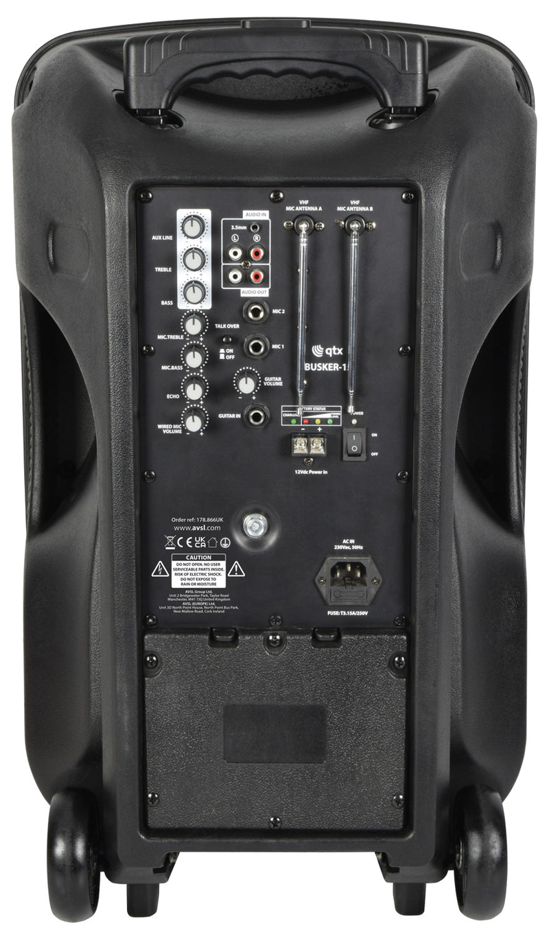 Busker-12 PA + 2 x VHF mics + USB/SD/FM/BT
