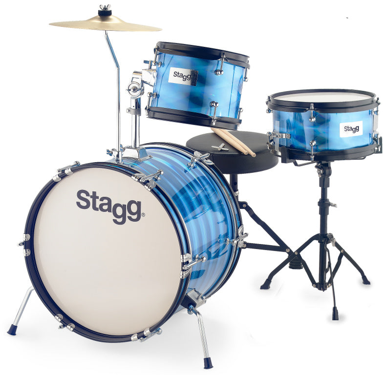 Stagg 3-piece junior drum set with hardware, 8" / 10" / 16", blue