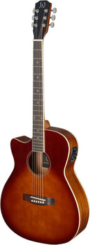 JN Guitars Dark cherryburst acoustic-electric auditorium guitar with solid spruce top, left-handed, Bessie