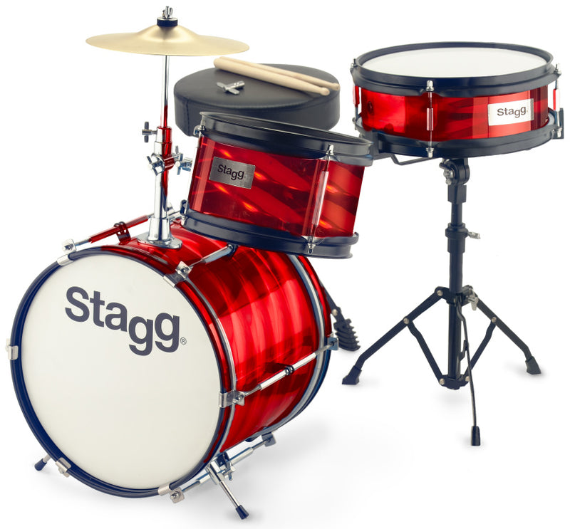 Stagg 3-piece junior drum set with hardware, 8" / 10" / 12" - Red