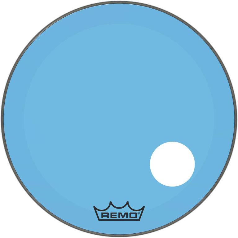 Remo Powerstroke 3 Colortone bass drumhead, blue, 26", with 5" offset hole