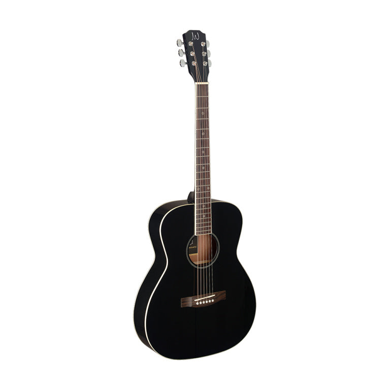 JN Guitars Black acoustic auditorium guitar with solid spruce top, Bessie series