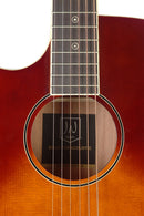 JN Guitars Dark cherryburst acoustic-electric auditorium guitar with solid spruce top, left-handed, Bessie