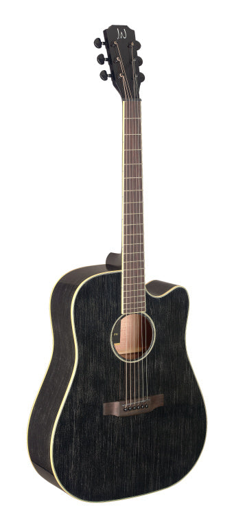 JN Guitars Cutaway acoustic-electric dreadnought guitar with solid mahogany top, Yakisugi series