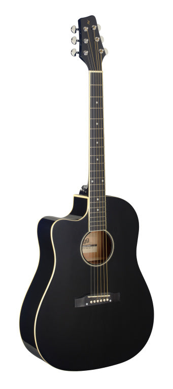 Stagg Cutaway acoustic-electric Slope Shoulder dreadnought guitar, black, left-handed model