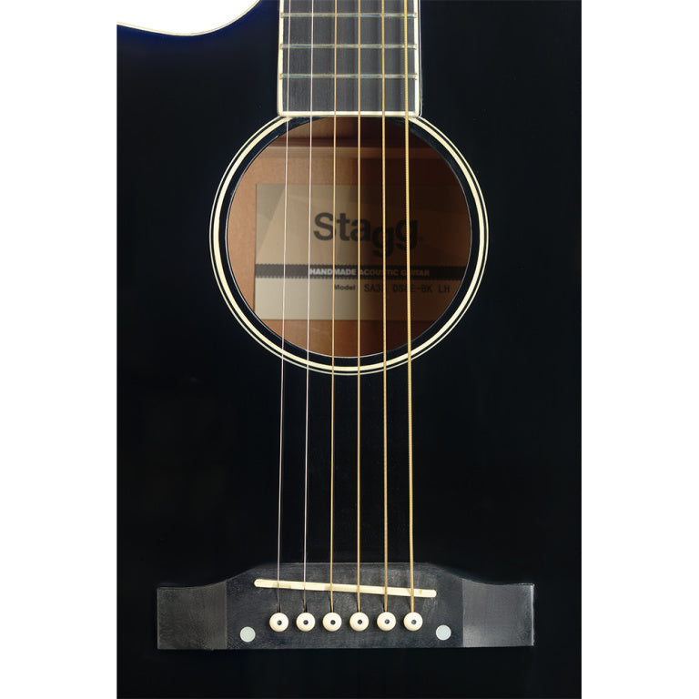 Stagg Cutaway acoustic-electric Slope Shoulder dreadnought guitar, black, left-handed model