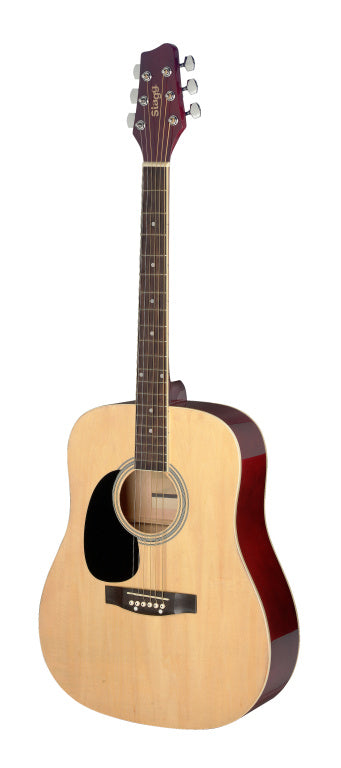 Stagg 3/4 natural dreadnought acoustic guitar with basswood top, left-handed model