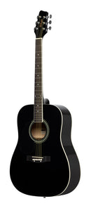 Stagg Black dreadnought acoustic guitar with basswood top, left-handed model