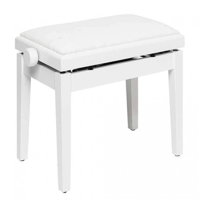 Stagg - Matt white hydraulic piano bench with fireproof white velvet top