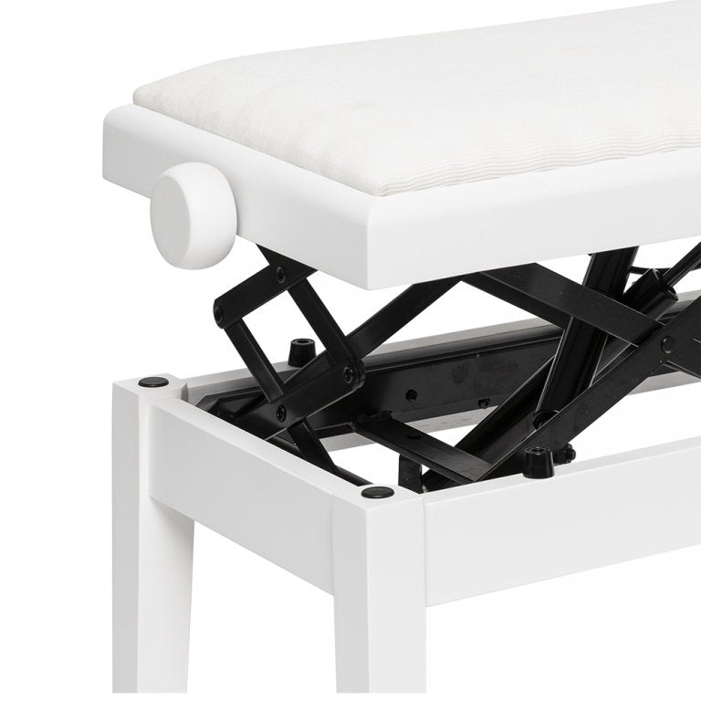 Stagg - Matt white hydraulic piano bench with fireproof white velvet top