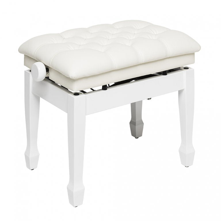Stagg - Highgloss white concert hydraulic piano bench with fireproof white vinyl top