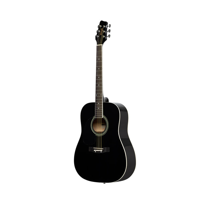 Stagg Black dreadnought acoustic guitar with basswood top, left-handed model