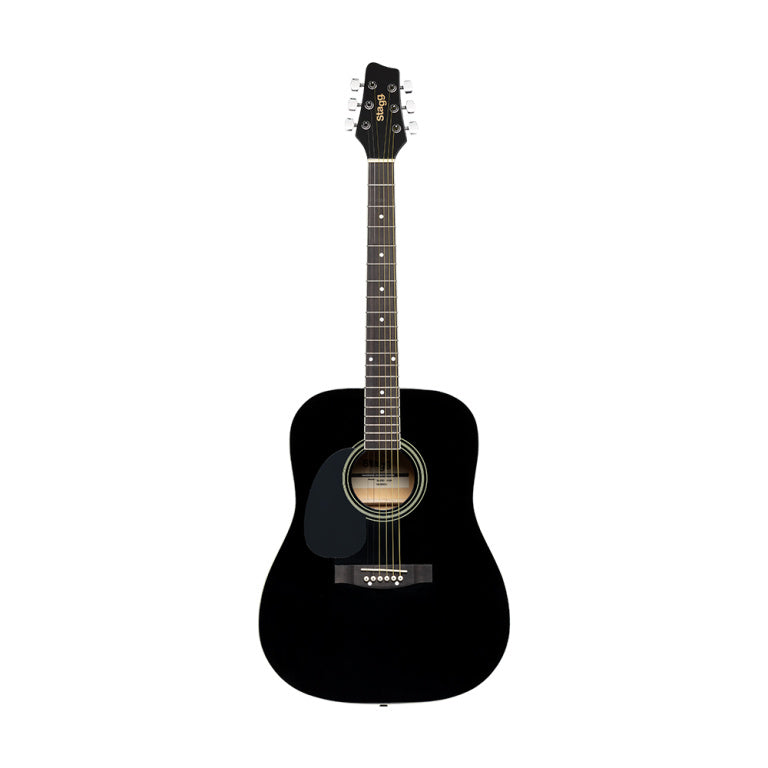 Stagg Black dreadnought acoustic guitar with basswood top, left-handed model
