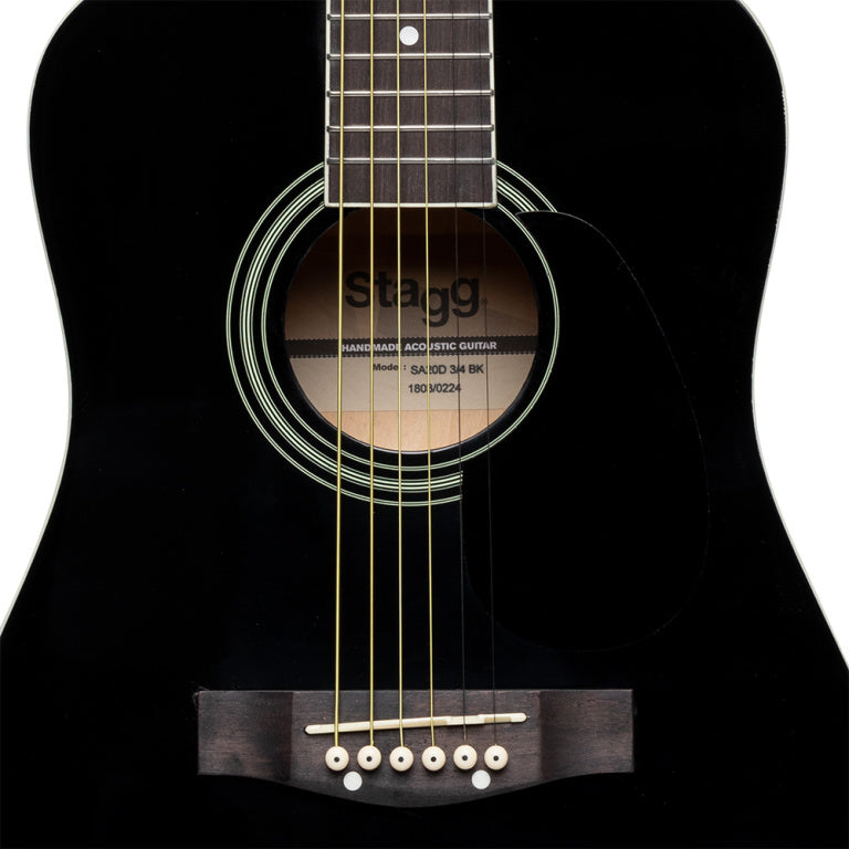 Stagg 3/4 black dreadnought acoustic guitar with basswood top