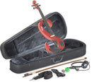 Stagg 4/4 electric violin set with S-shaped metallic red electric violin, soft case and headphones