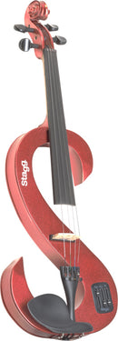 Stagg 4/4 electric violin set with S-shaped metallic red electric violin, soft case and headphones