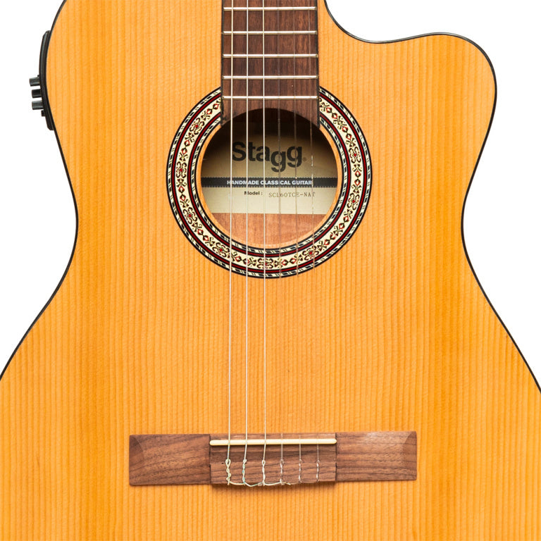Stagg SCL60 cutaway acoustic-electric classical guitar with B-Band 4-band EQ, natural colour