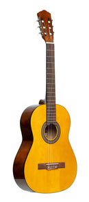 Stagg Guitar pack with 3/4 natural-coloured classical guitar with linden top, tuner, bag and colour box