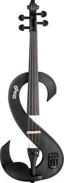 Stagg 4/4 electric violin set with S-shaped metallic black electric violin, soft case and headphones