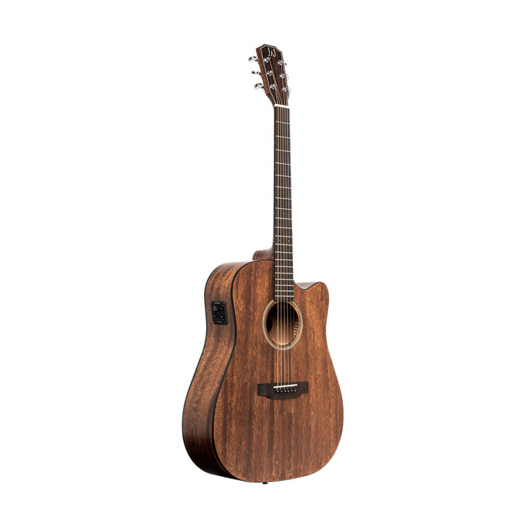 JN Guitars Cutaway acoustic-electric dreadnought guitar with solid mahogany top, Dovern series