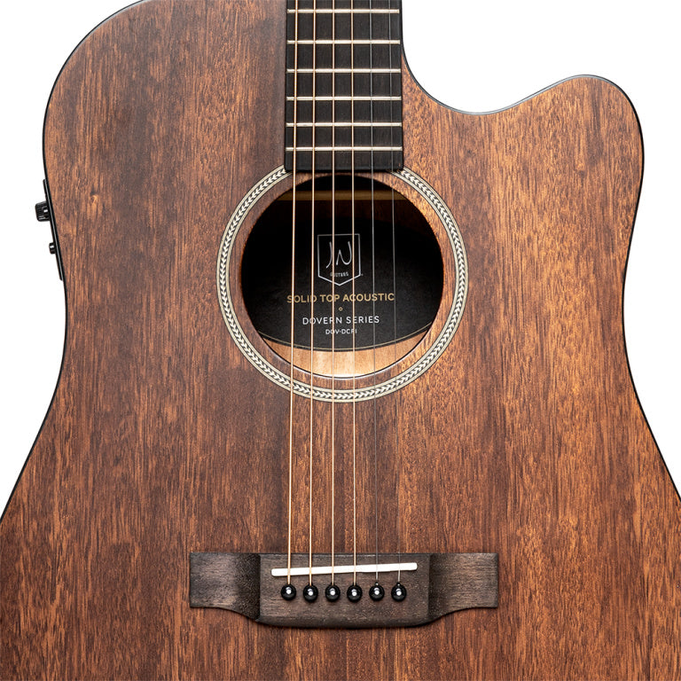 JN Guitars Cutaway acoustic-electric dreadnought guitar with solid mahogany top, Dovern series