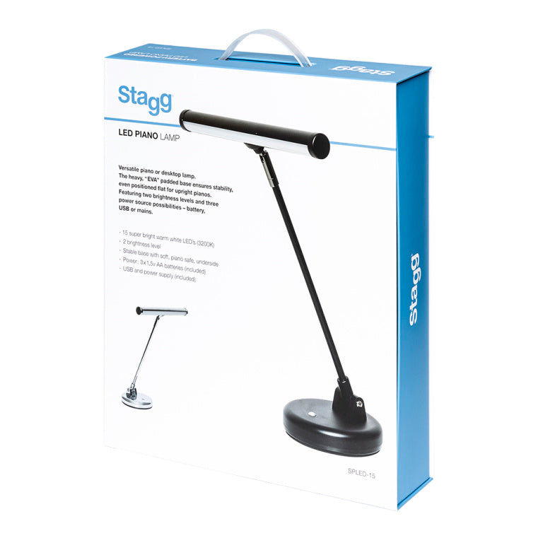 Stagg Chrome battery-powered or mains-operated LED piano or desk lamp - Chrome