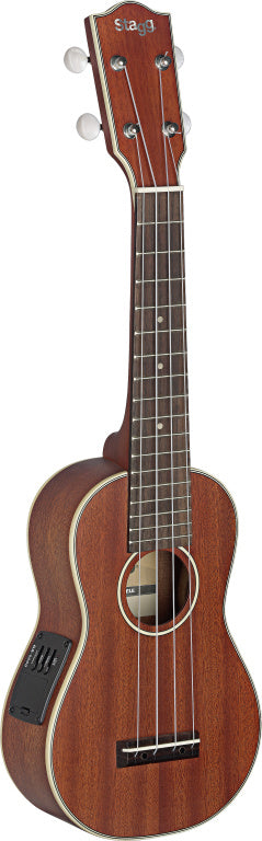 Stagg Electro-acoustic soprano Ukulele w/ solid Mahogany-A top, in black nylon