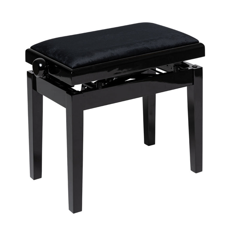 Stagg Highgloss black hydraulic piano bench with fireproof black velvet top - Black