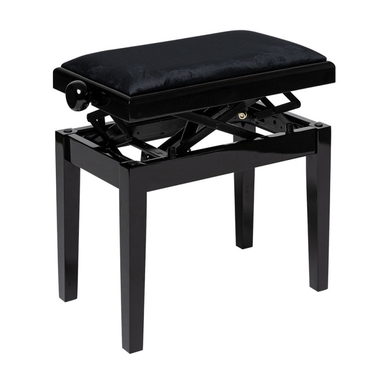 Stagg Highgloss black hydraulic piano bench with fireproof black velvet top - Black