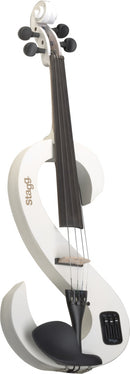 Stagg 4/4 electric violin set with S-shaped white electric violin, soft case and headphones